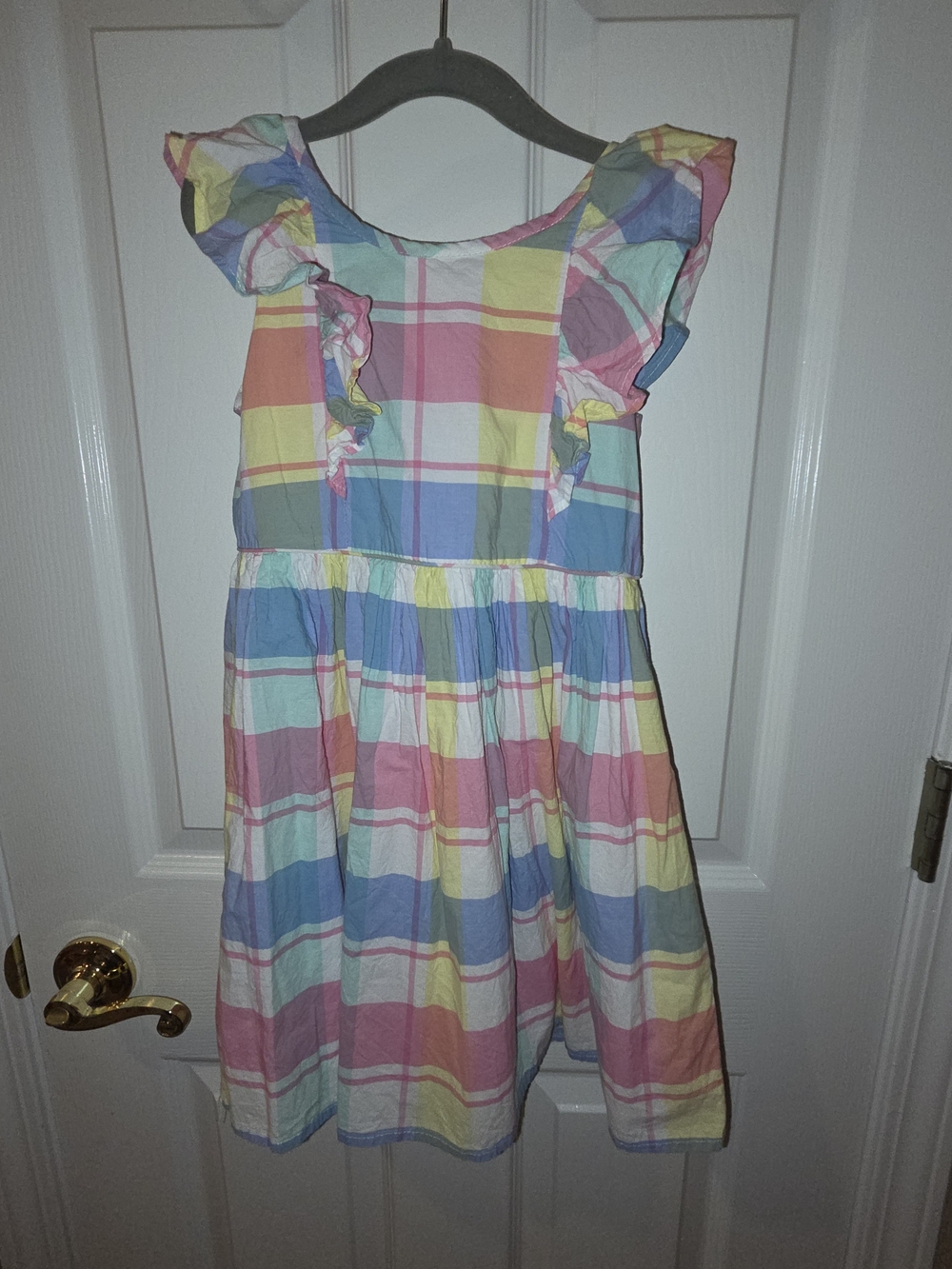 Tommy Bahama Girls' Pastel Plaid Ruffle Dress - Pink, Blue, Yellow, Green